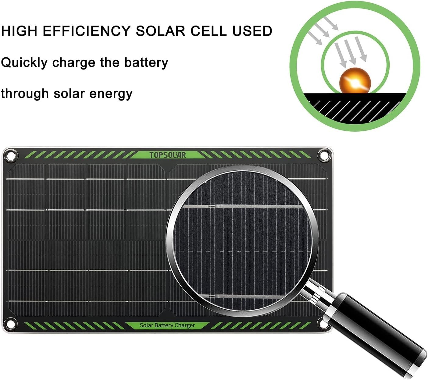 Topsolar 10W 12V Solar Battery Charger Trickle Maintainer
