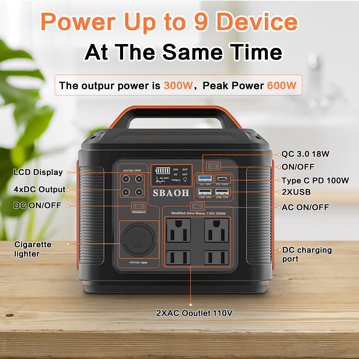 Portable Power Station P302,300W 296Wh Backup Lithium Battery,Solar Generator Fo
