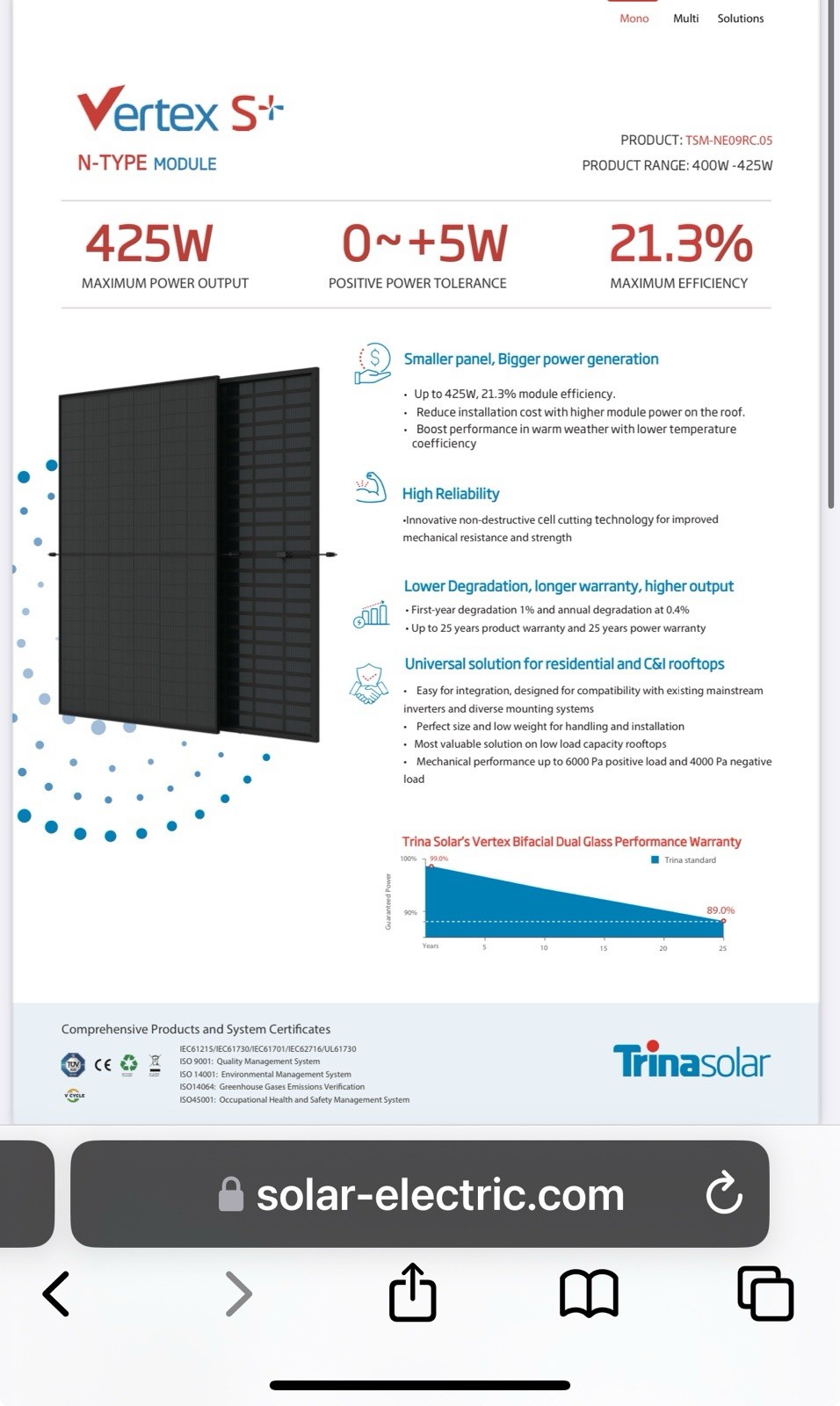 Trina Solar TSM-420NE09RC.05 All Black Bifacial Solar Module Pallet Of 36