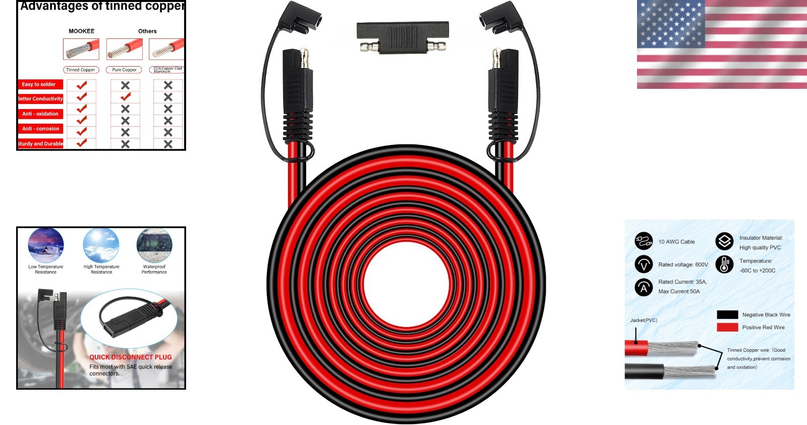 35FT SAE Extension Cable with Polarity Reverse Adapter