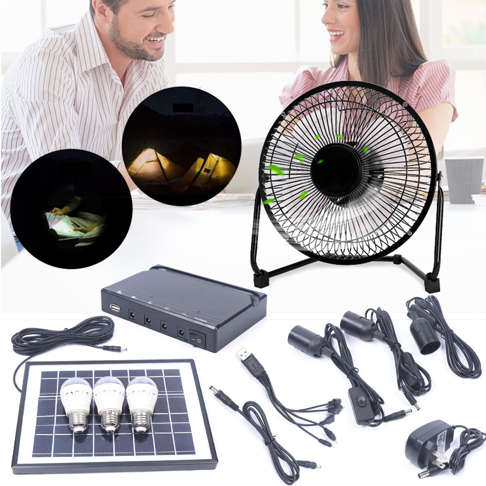 Solar Power Energy Lighting System Kit Set W/ 3 LED Lights, 1*Fan, 1 Solar Panel