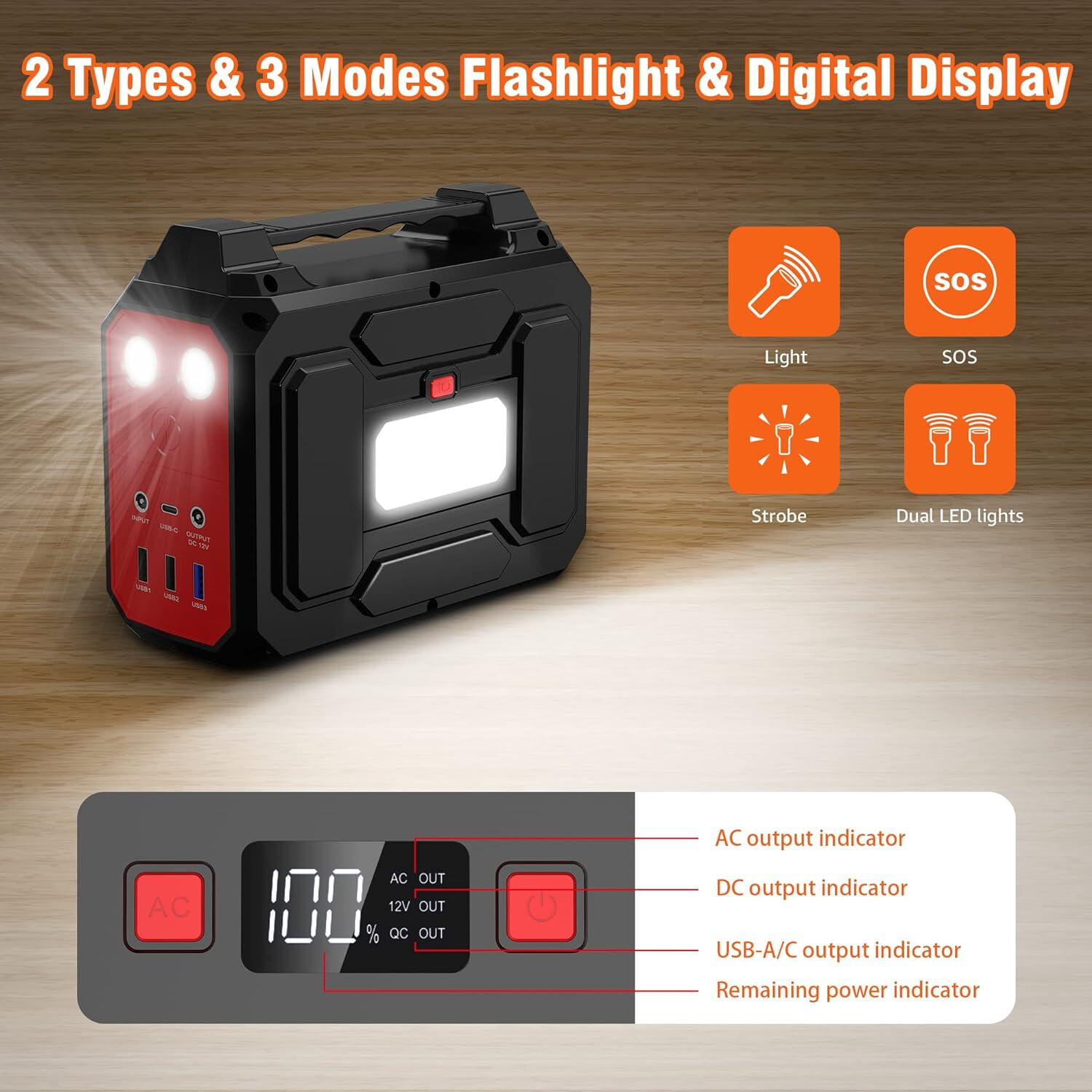 Portable Power Station 100W+40W Solar Panel Charger kit Camping Solar Generator