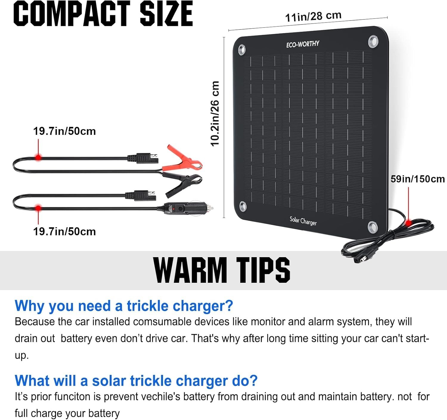10W Waterproof Solar Battery Charger for Safe Vehicle Maintenance Anywhere