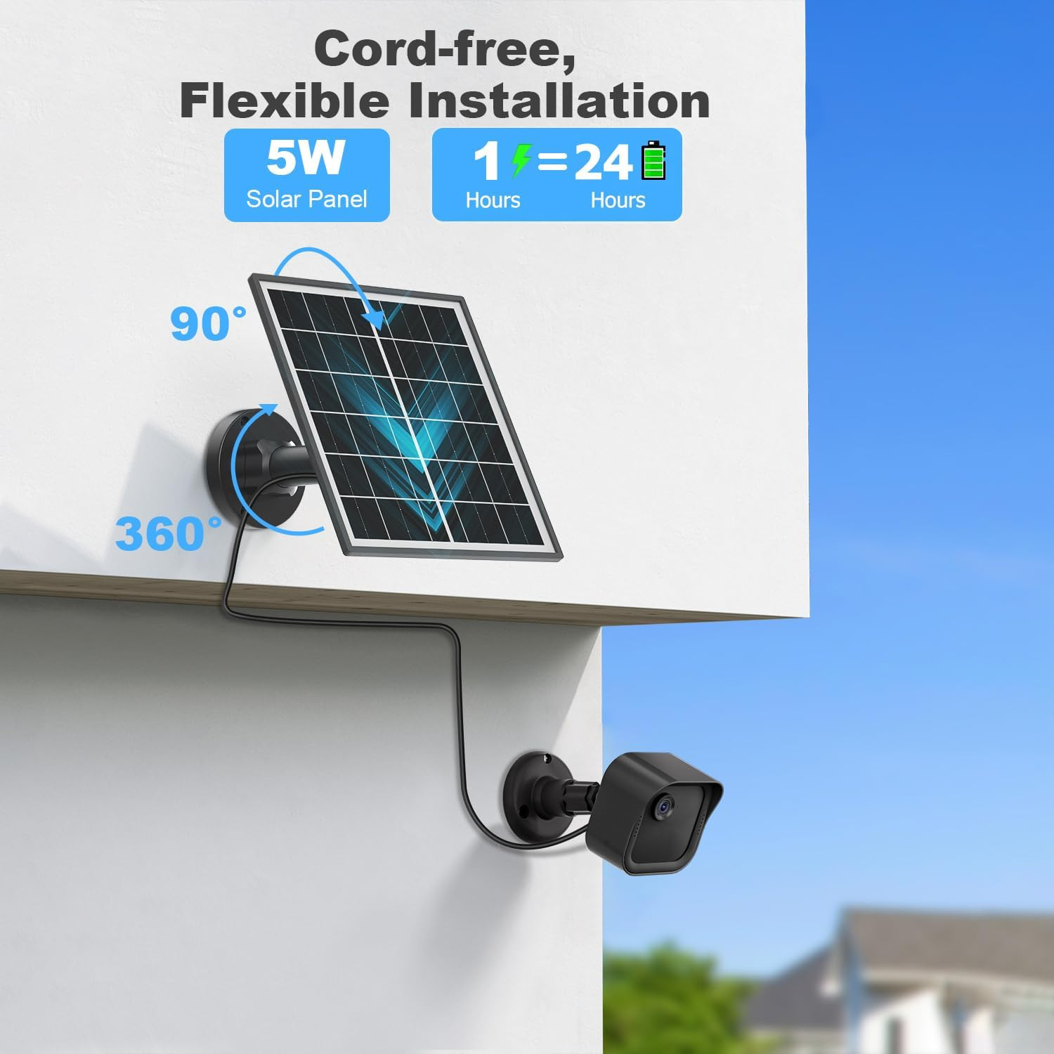 5W Solar Panel Charger for Blink Outdoor/Indoor Cameras with 13.1 Ft Cable