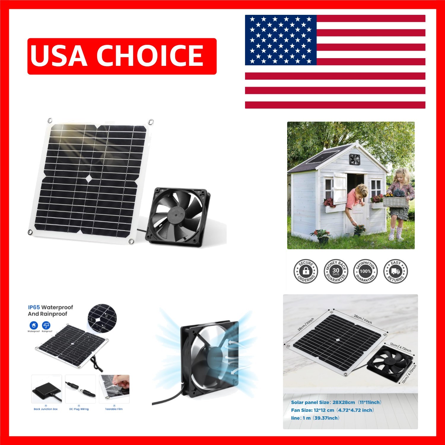 12W Weatherproof Solar Panel Kit with DC Fan for Efficient Outdoor Ventilation