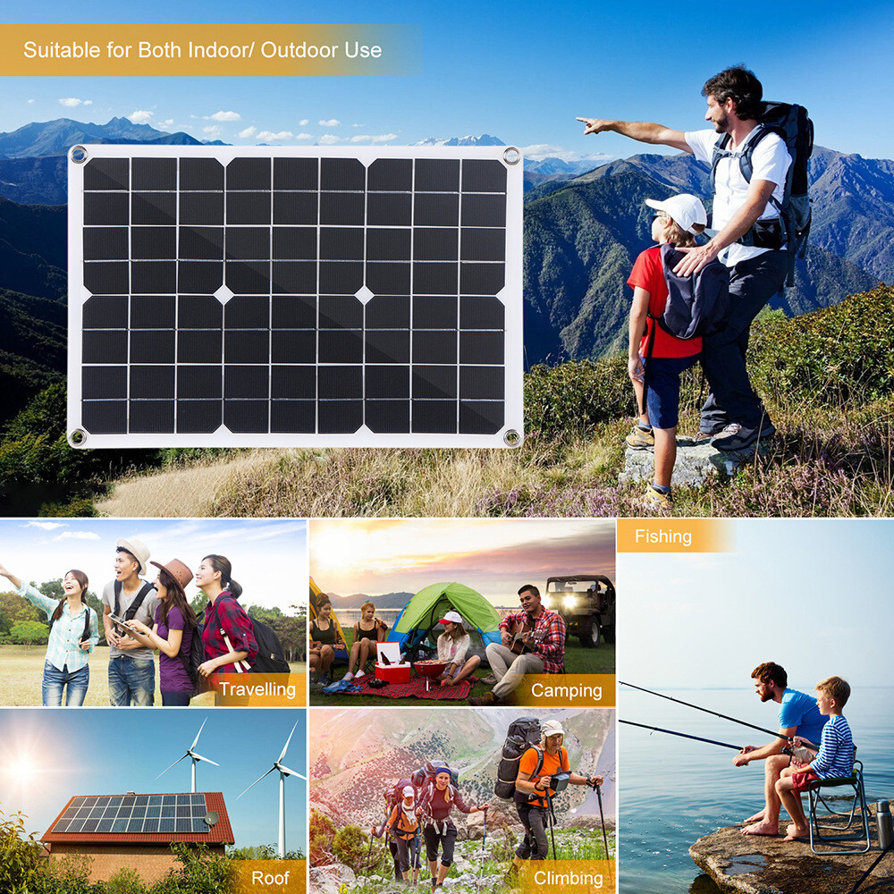 20W 18V Outdoor Solar Panel Charger USB Power Controller For Phone Car RV Boat