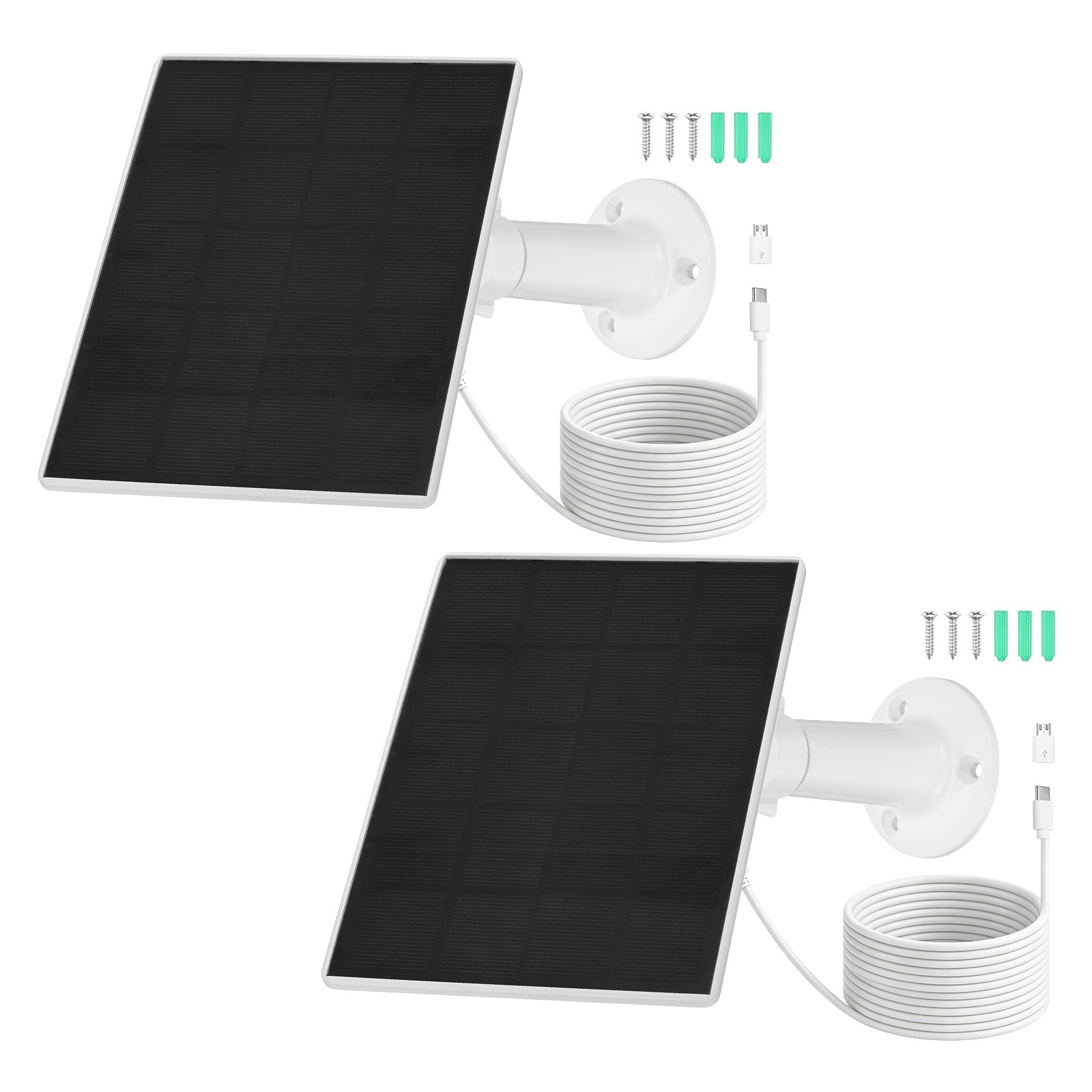 2 Pack of 5V 2W Solar Panel, Waterproof Dual Type-C/USB Solar Charger, White