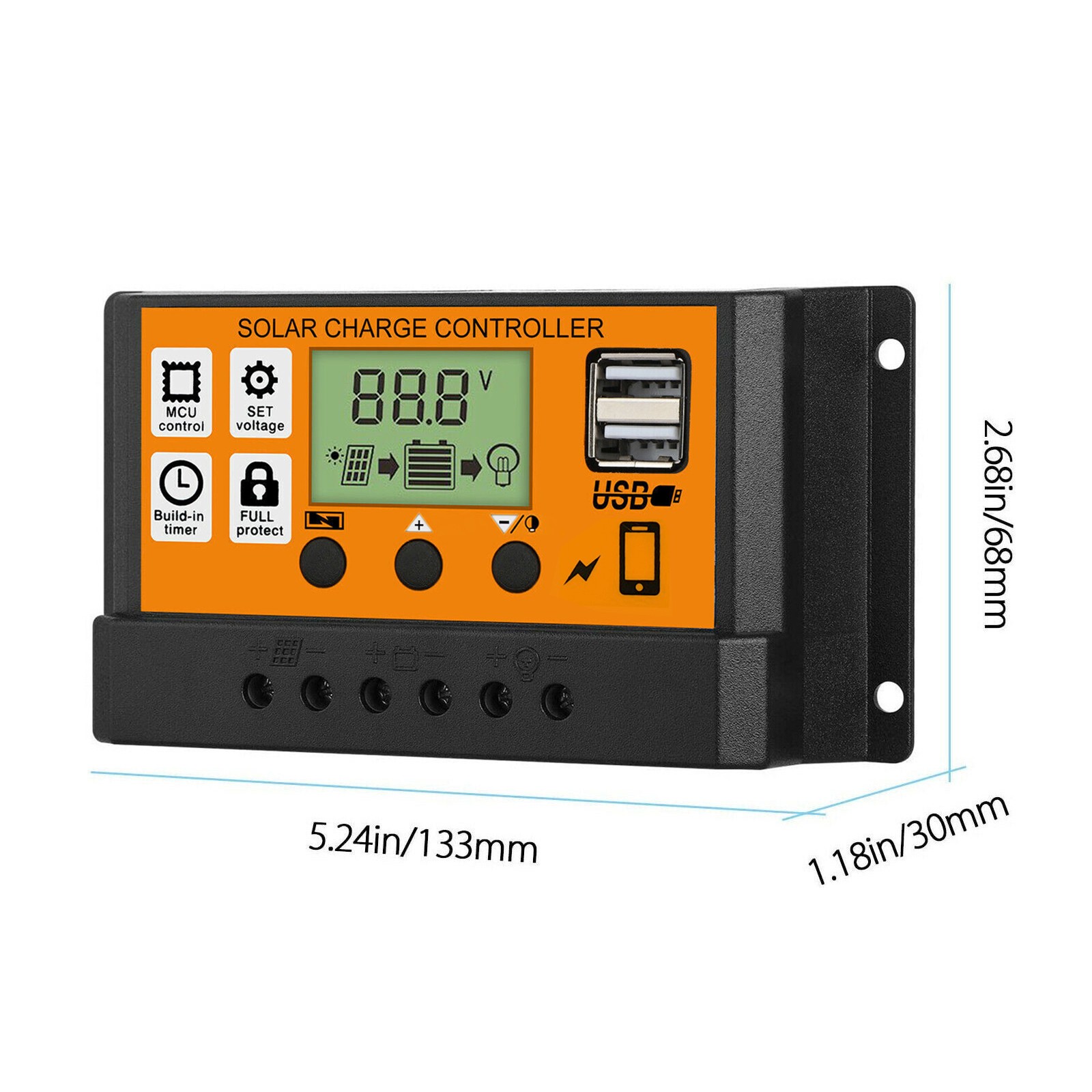 10-90A Solar Panel Regulator Battery Charge Controller LCD Auto Dual USB 12V/24V