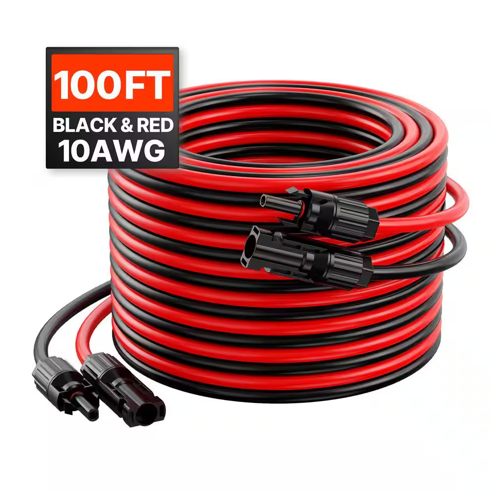 100 Ft. Solar Panel Extension Cable 10AWG PV Wire, 6 Sq. Mm Cable for Home Ship
