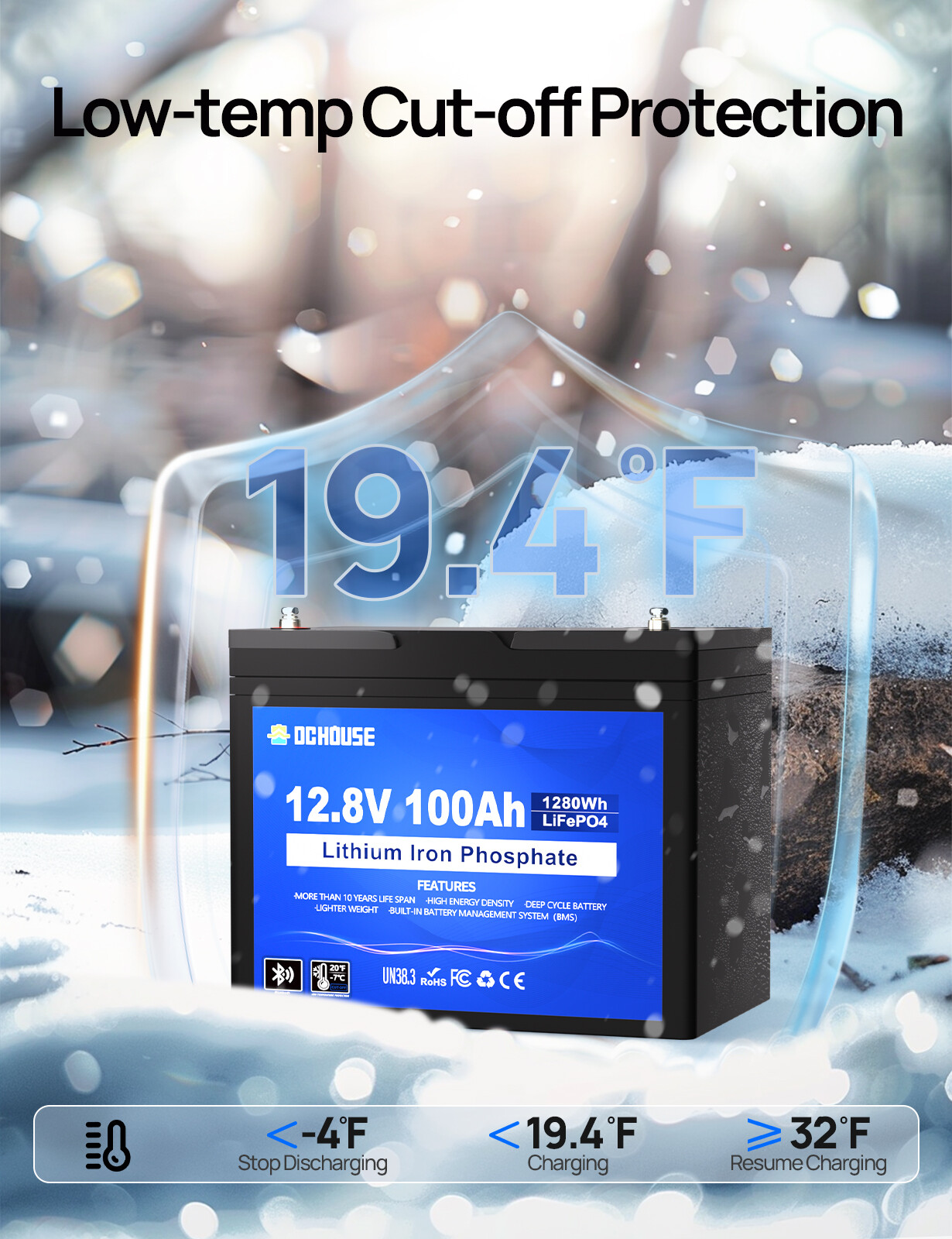 12V 100Ah LiFePO4 Lithium Battery Bluetooth monitoring For Solar Marine RV