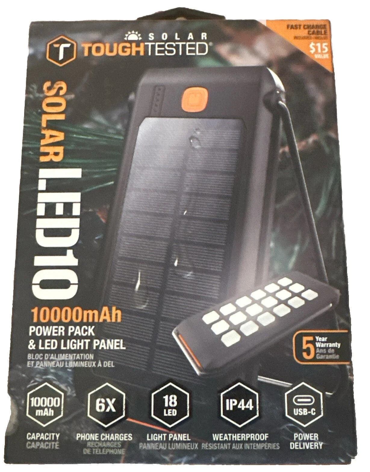 ToughTested “Solar LED10” 10000mAh Power Pack & LED Light Panel (TT-PBW-LED10)