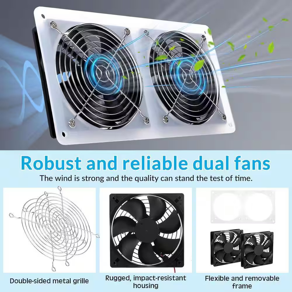 2 Set Solar Fan for Greenhouse, 10W Solar Panel Fan Kit with Bracket, Waterproof