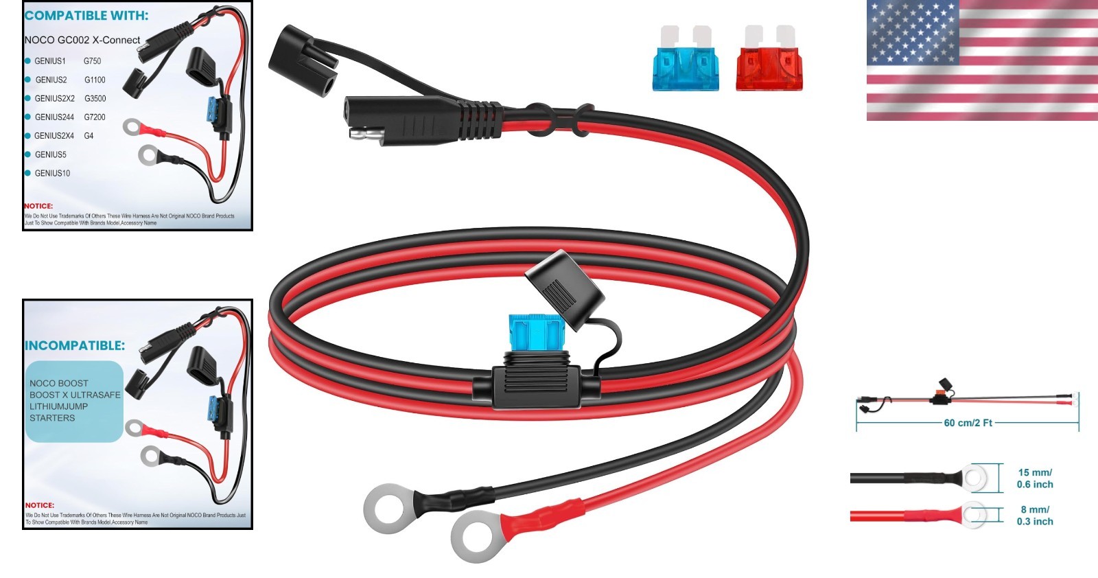 Versatile SAE Battery Connector – 2FT Waterproof Cable for Motorbikes & Cars