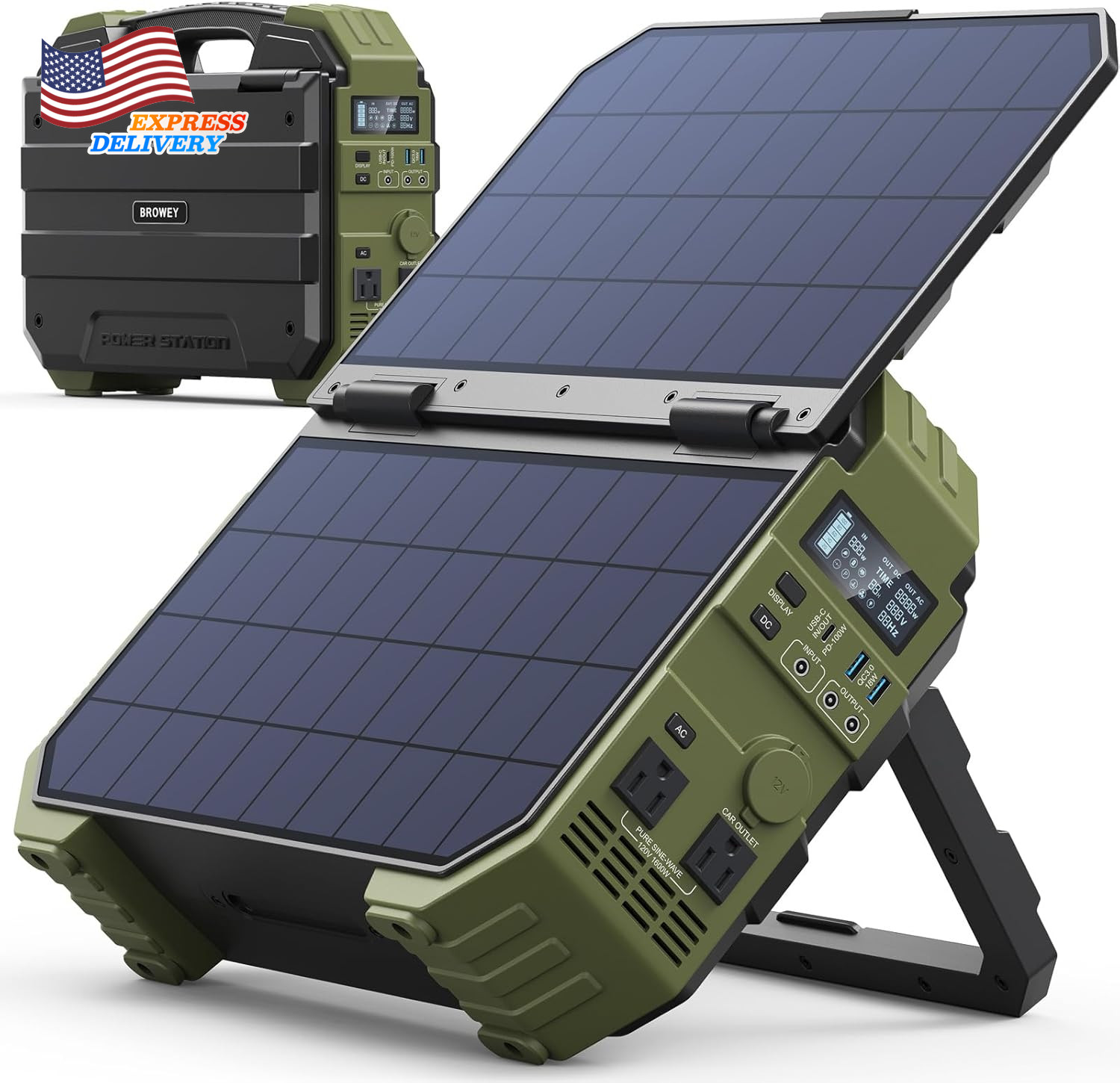 1600W Portable Power Station 1024Wh Lifepo4 Battery Built-In Solar Panel NEW USA