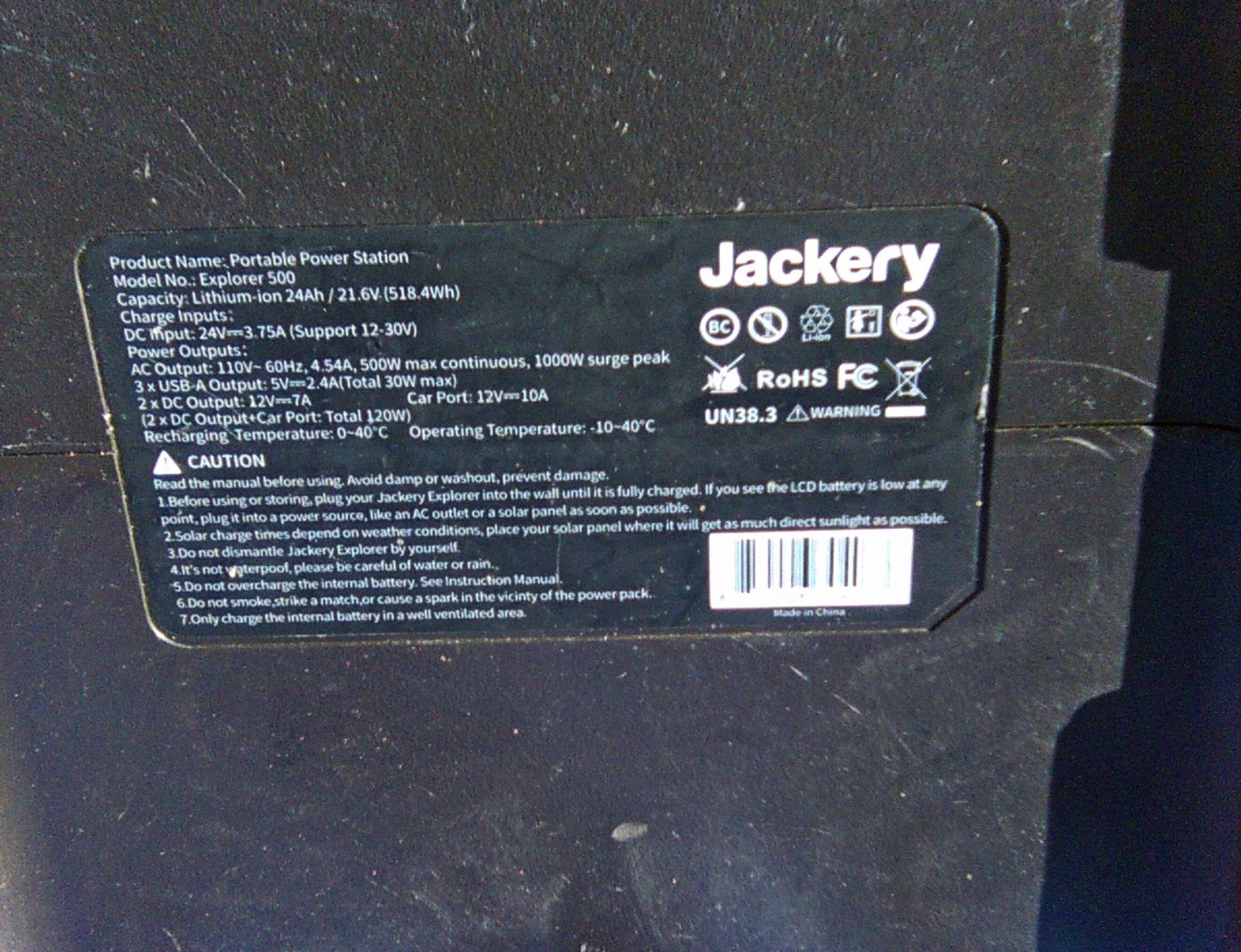 JACKERY PORTABLE POWER STATION EXPLORER 500 GENERATOR BATTERY PACK FOR PARTS