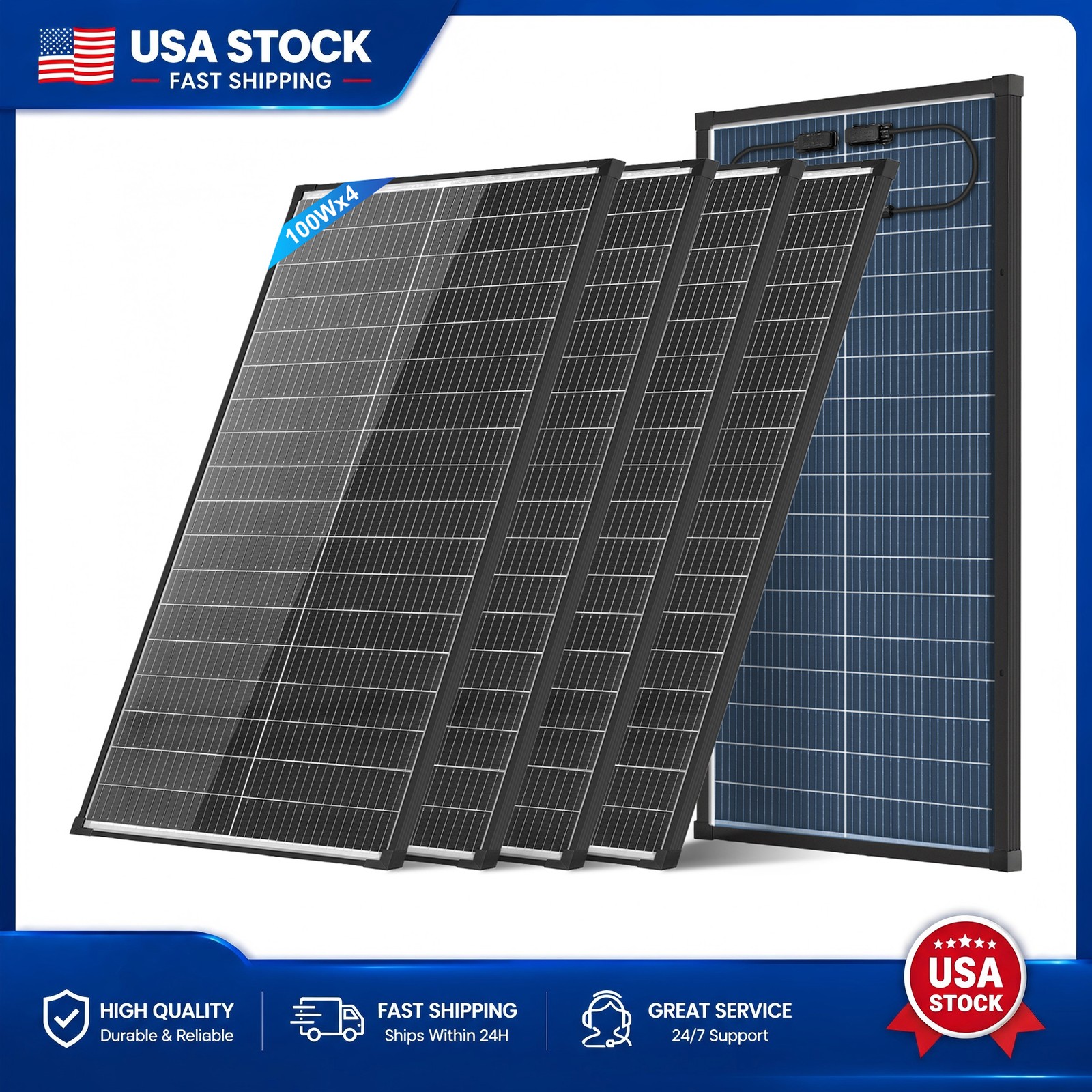 4*100W Mono Solar Panel N-Type Bifacial 18V PV Home RV Off Grid Battery System