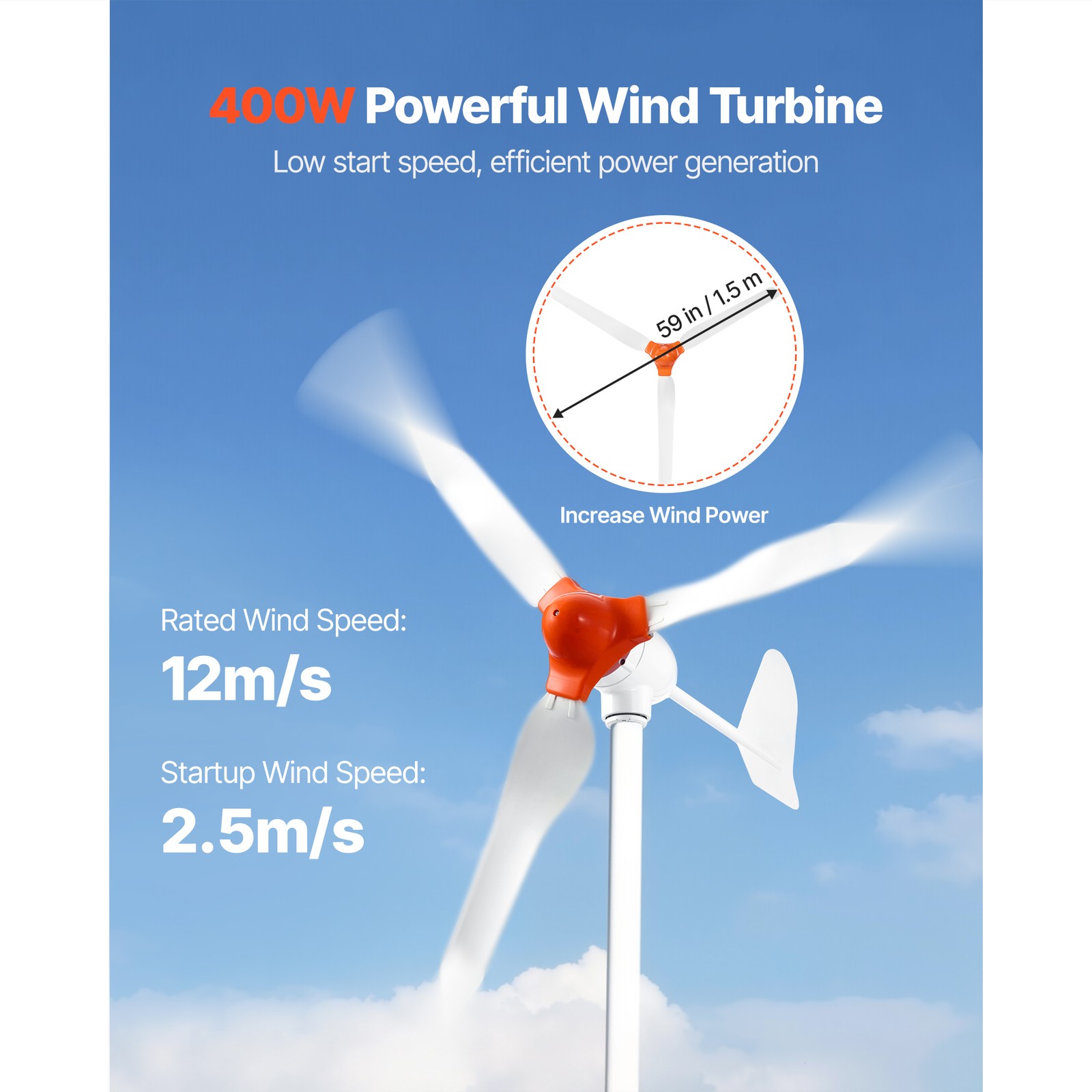 Uimoso 12V 600W Solar and Wind Energy Kit with 2x 100W Solar Panels 400W Turbine