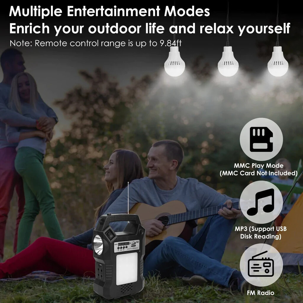 Solar Power Station with Flashlight, Light Bulbs, RC, USB Emergency Battery Bank