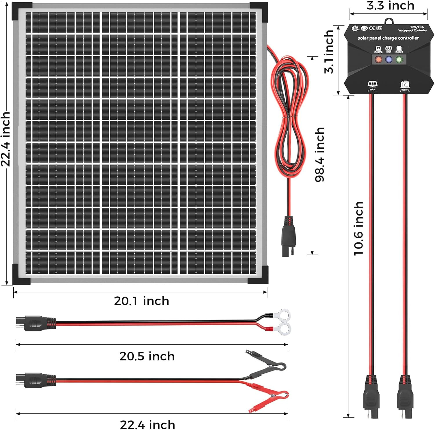 50W Solar Panel Kit, 12V Solar Battery Trickle Charger Maintainer + 10A MPPT Cha