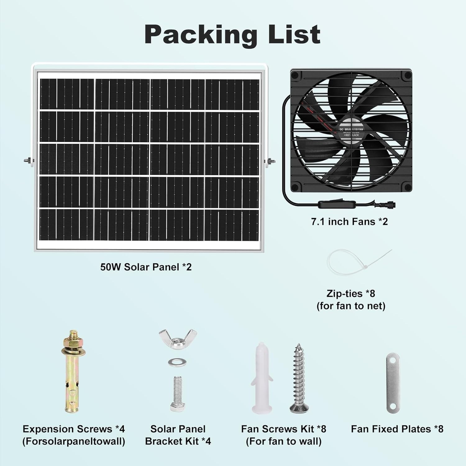 7.1″ Solar Greenhouse 25W x 2 Large Fan Waterproof, Strong Airflow