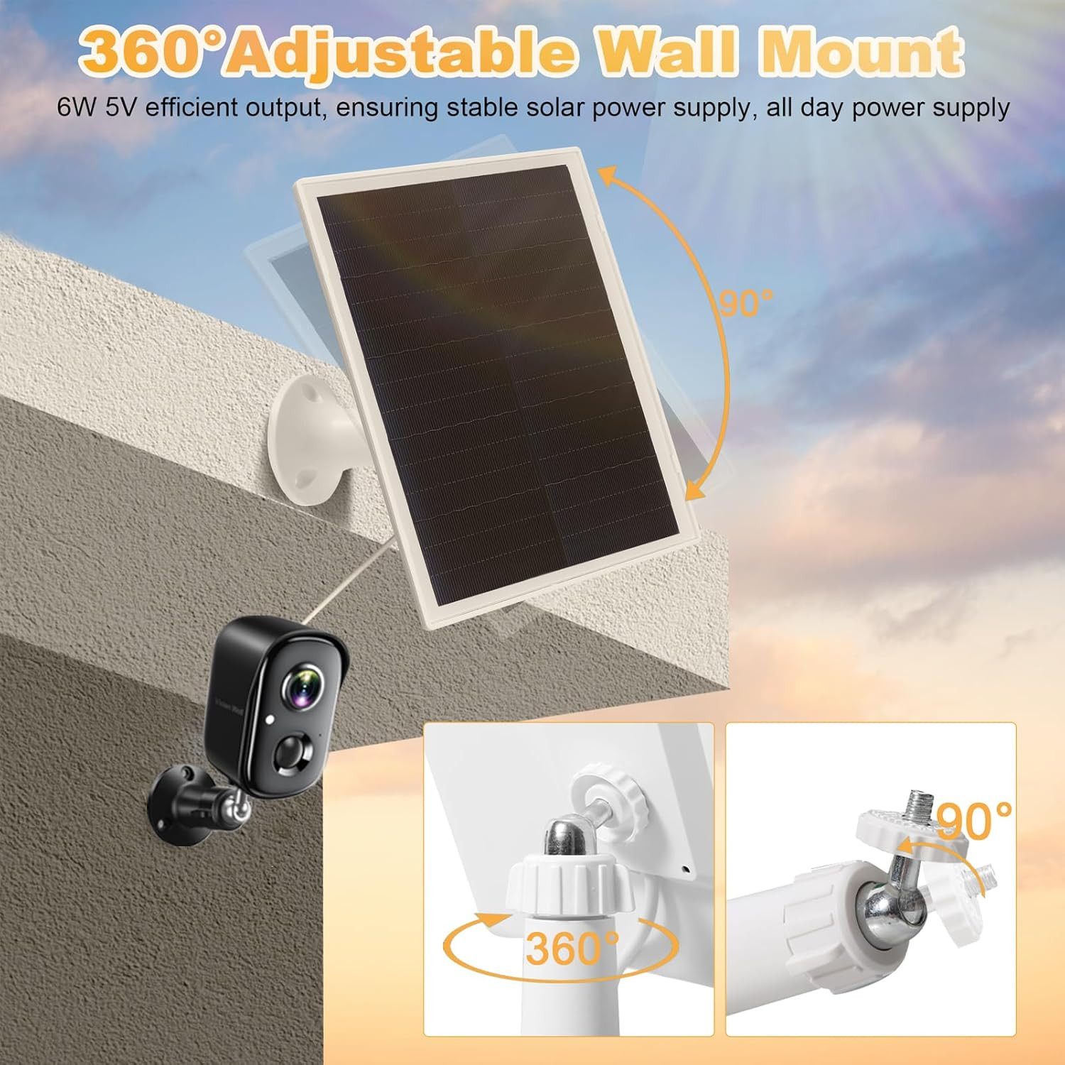 Solar Panel Charger for Arlo Essential 2K Outdoor(2Nd Gen)/Essential XL Camera(2