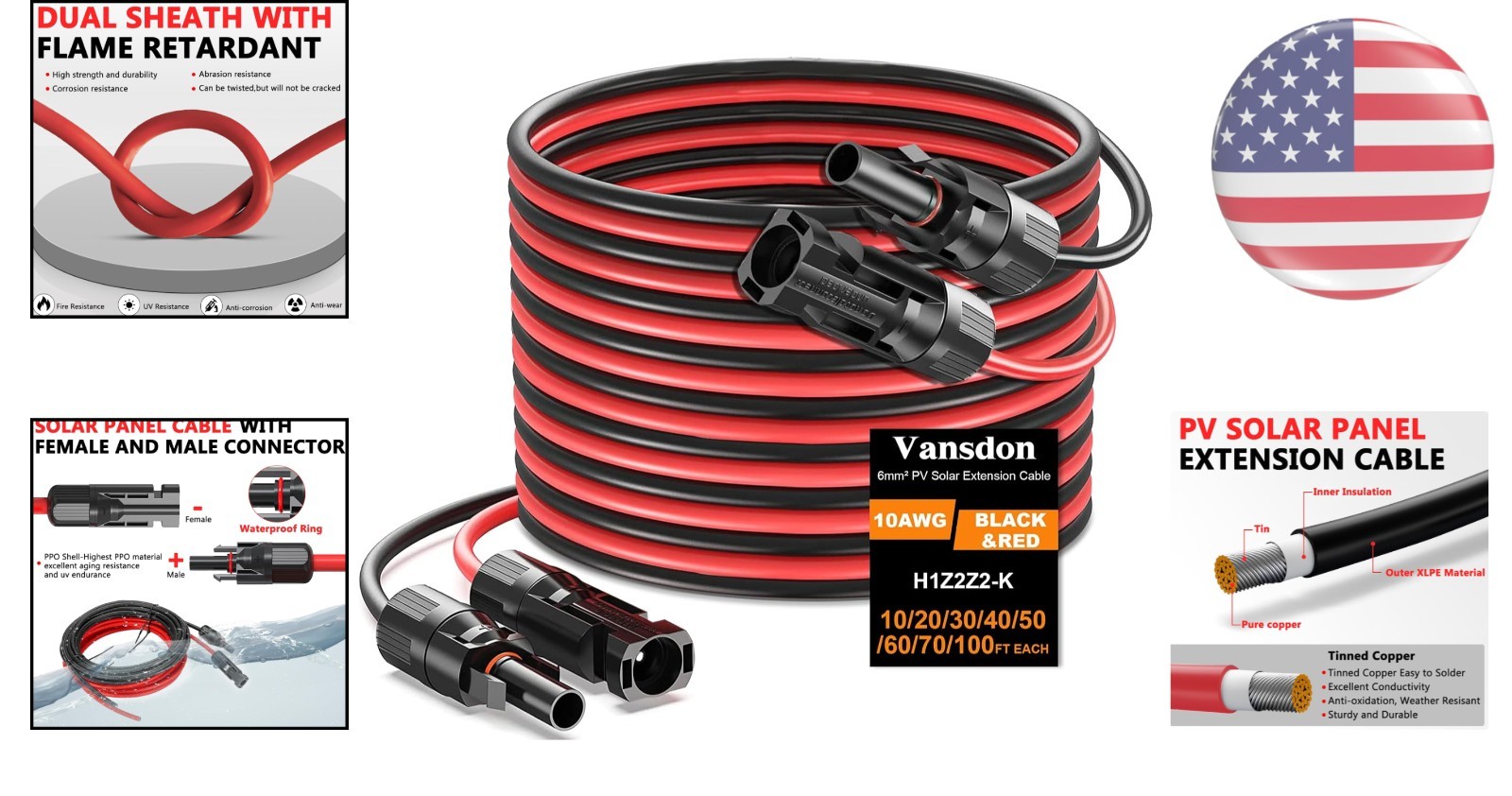 10AWG 30ft Waterproof Solar Cable for RV & Photovoltaic Systems – Easy Connect