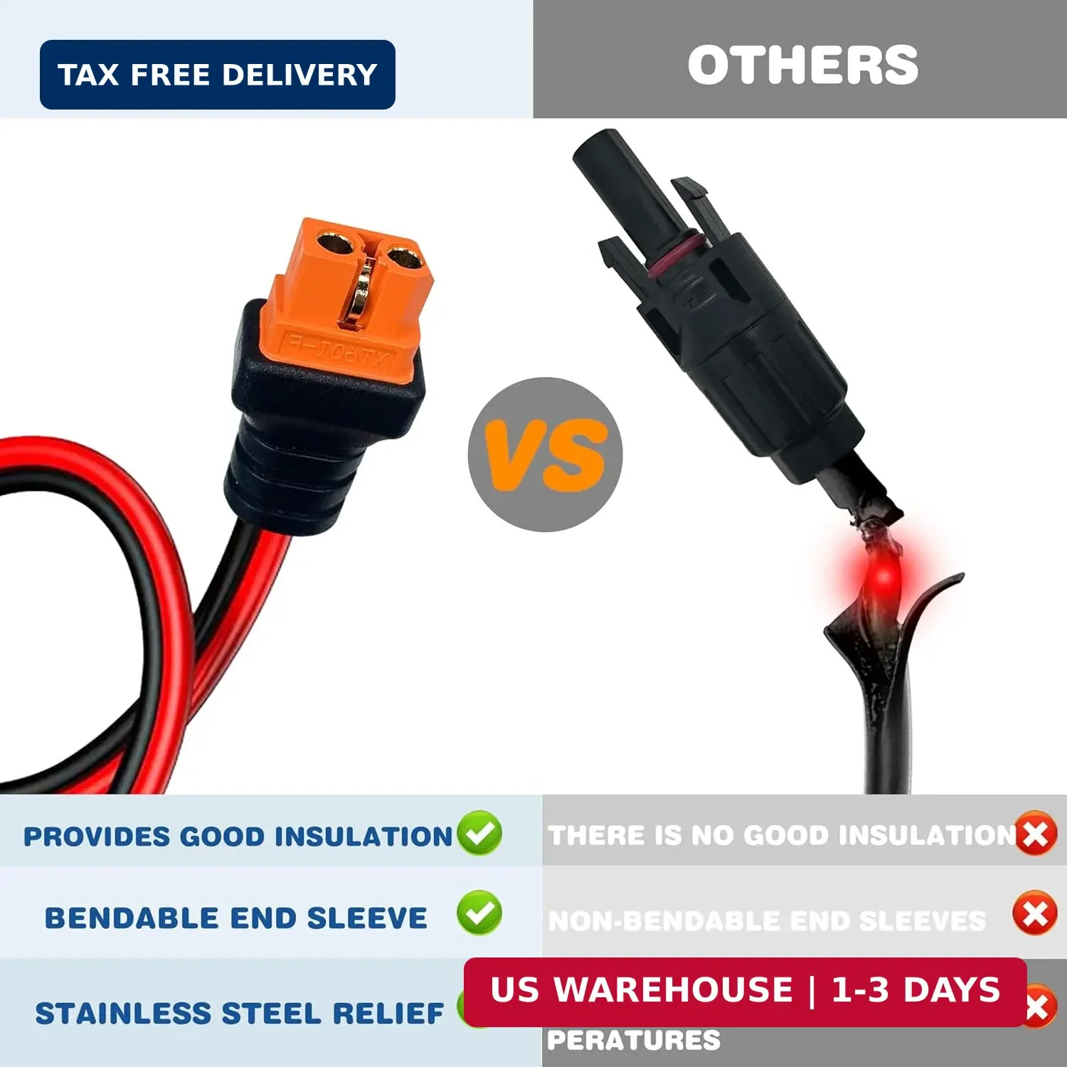 Solar to XT60i Charge Extension Cable 3FT/6FT/12FT/25FT/50FT, Solar Connectors t