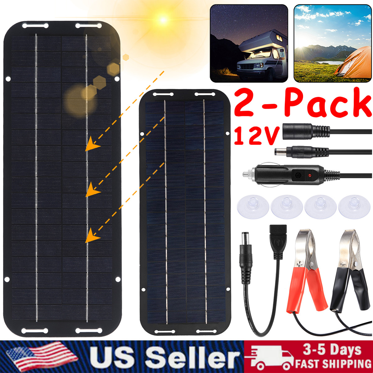 2Pcs 30W Solar Panel Kits 12V Trickle Battery Charger Maintainer for Boat RV Car