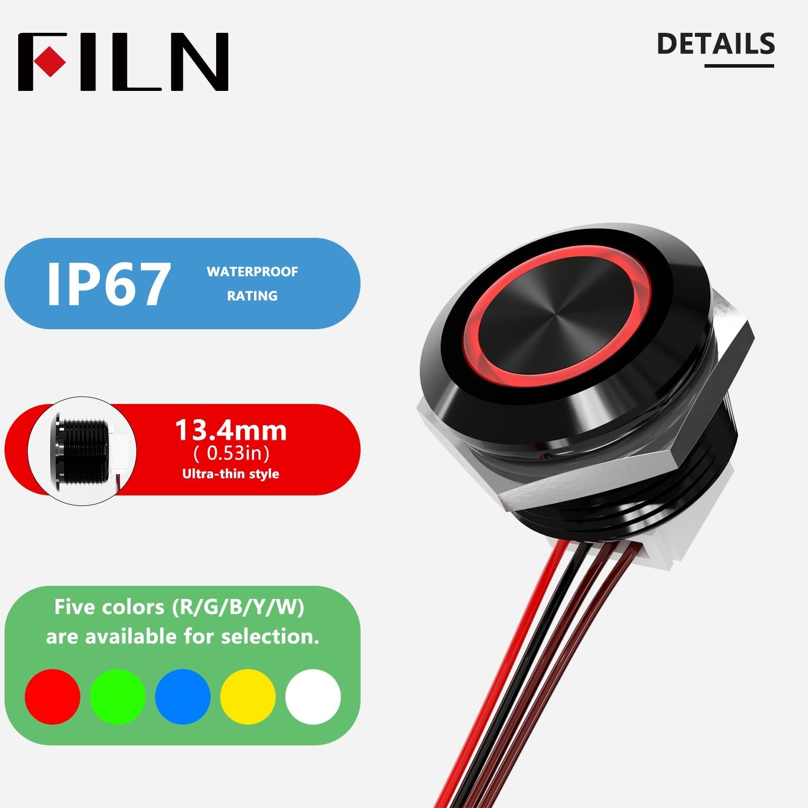 3PCS 12mm Momentary Push Button Switch 12v Touch Power Button Ultra-Thin Swit…