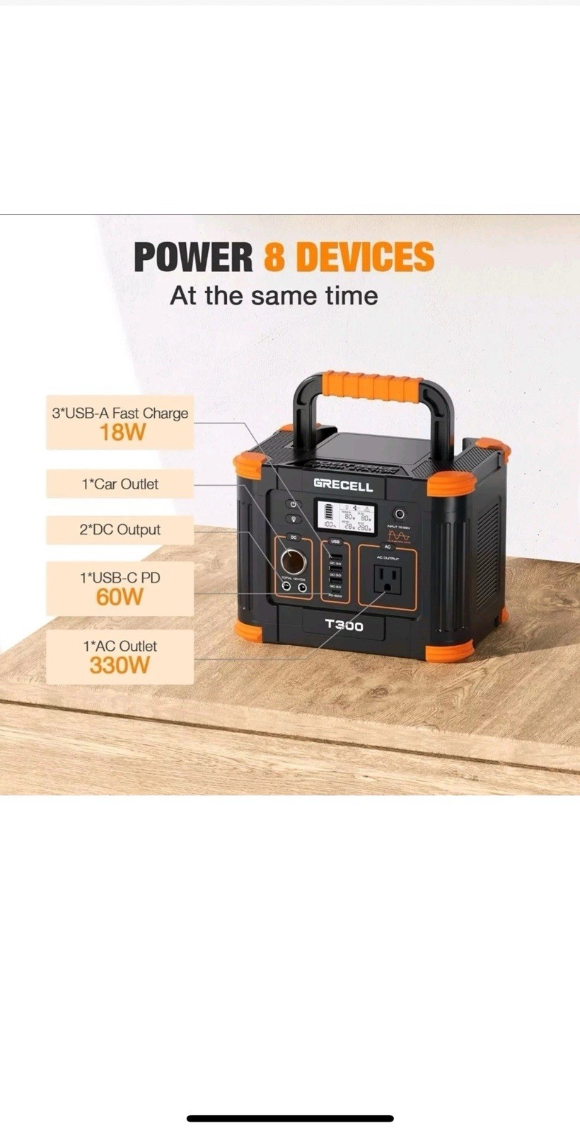 GRECELL 300W Portable Power Station 288Wh Solar Generator Backup Battery Camping