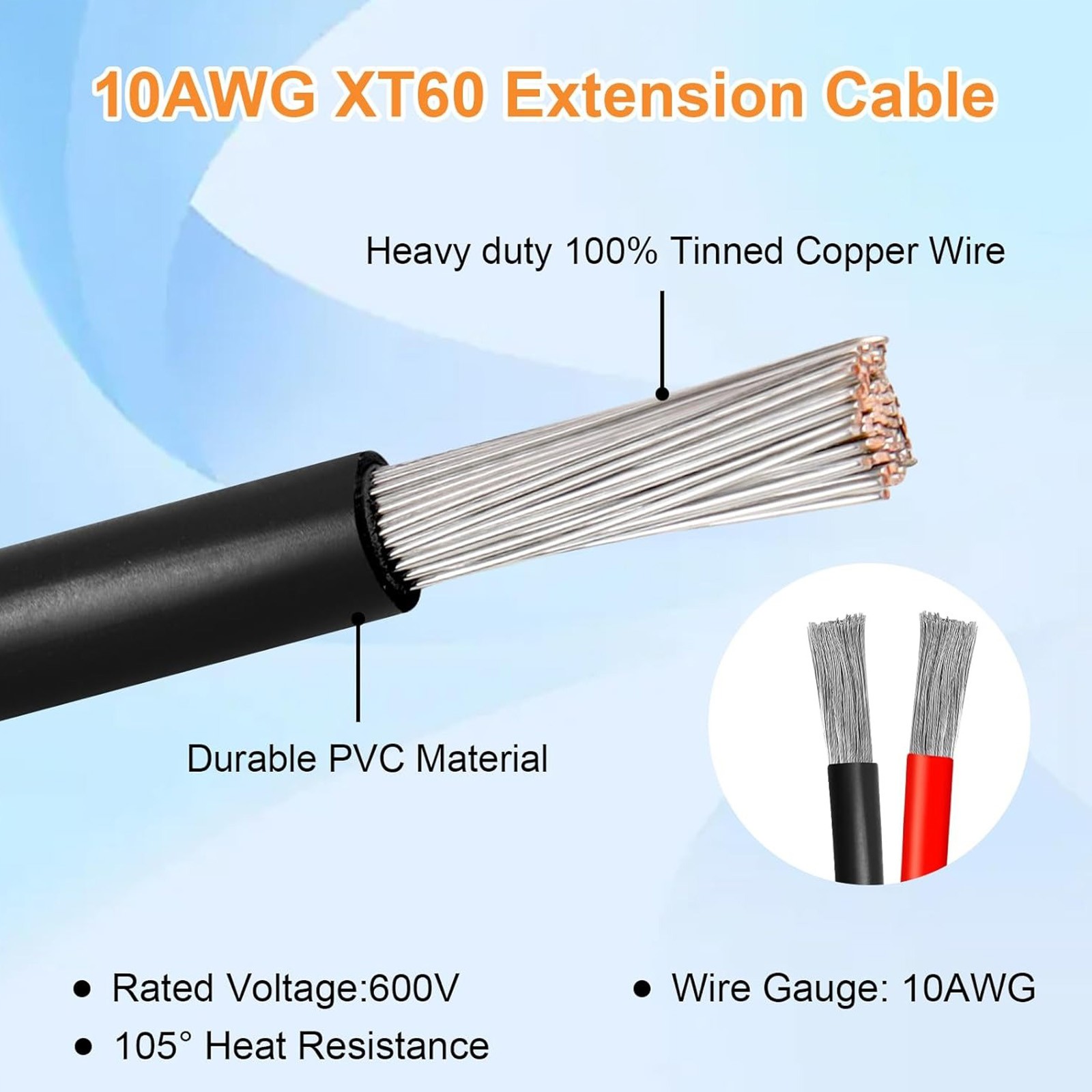 10 AWG XT60 Female to Solar Connector Solar Panel Extension Charging Cable