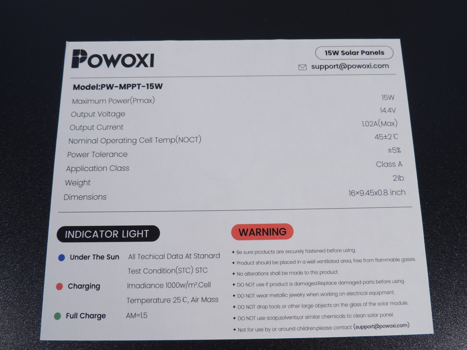 Powoxi 15W 12V Solar Battery Charger & Maintainer PW-15W-MPPT New Opened Box