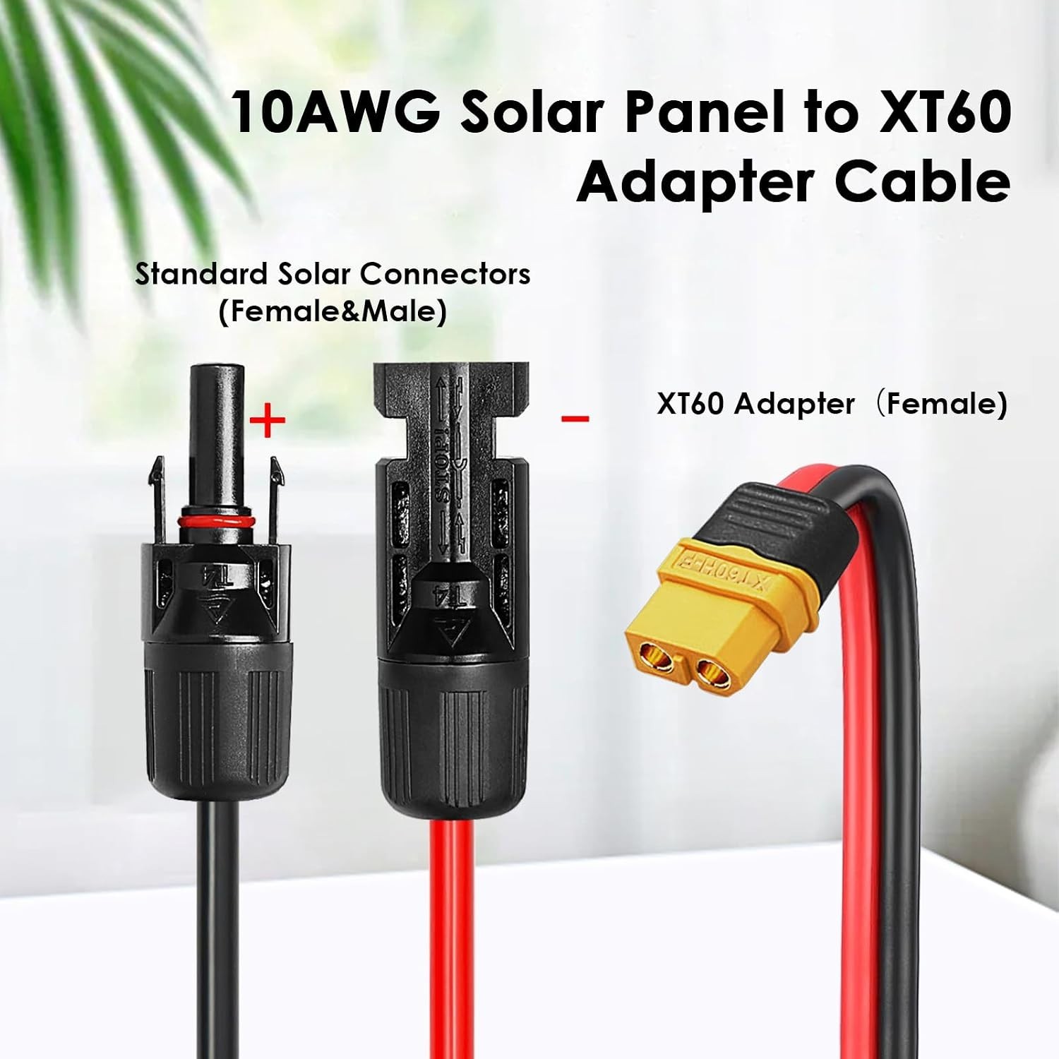 50ft Solar to XT60 Cable – 10AWG Tinned Copper, Heat Resistant, Outdoor Use