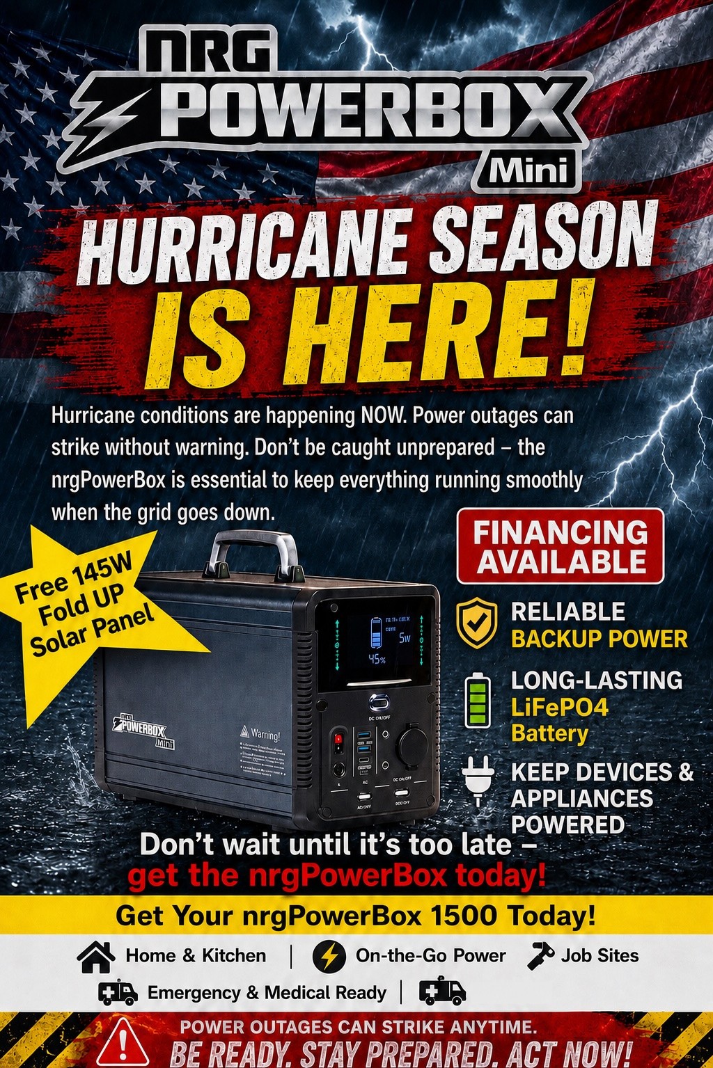 PREMIUM 1500W Rugged Solar Generator with panels included **in stock