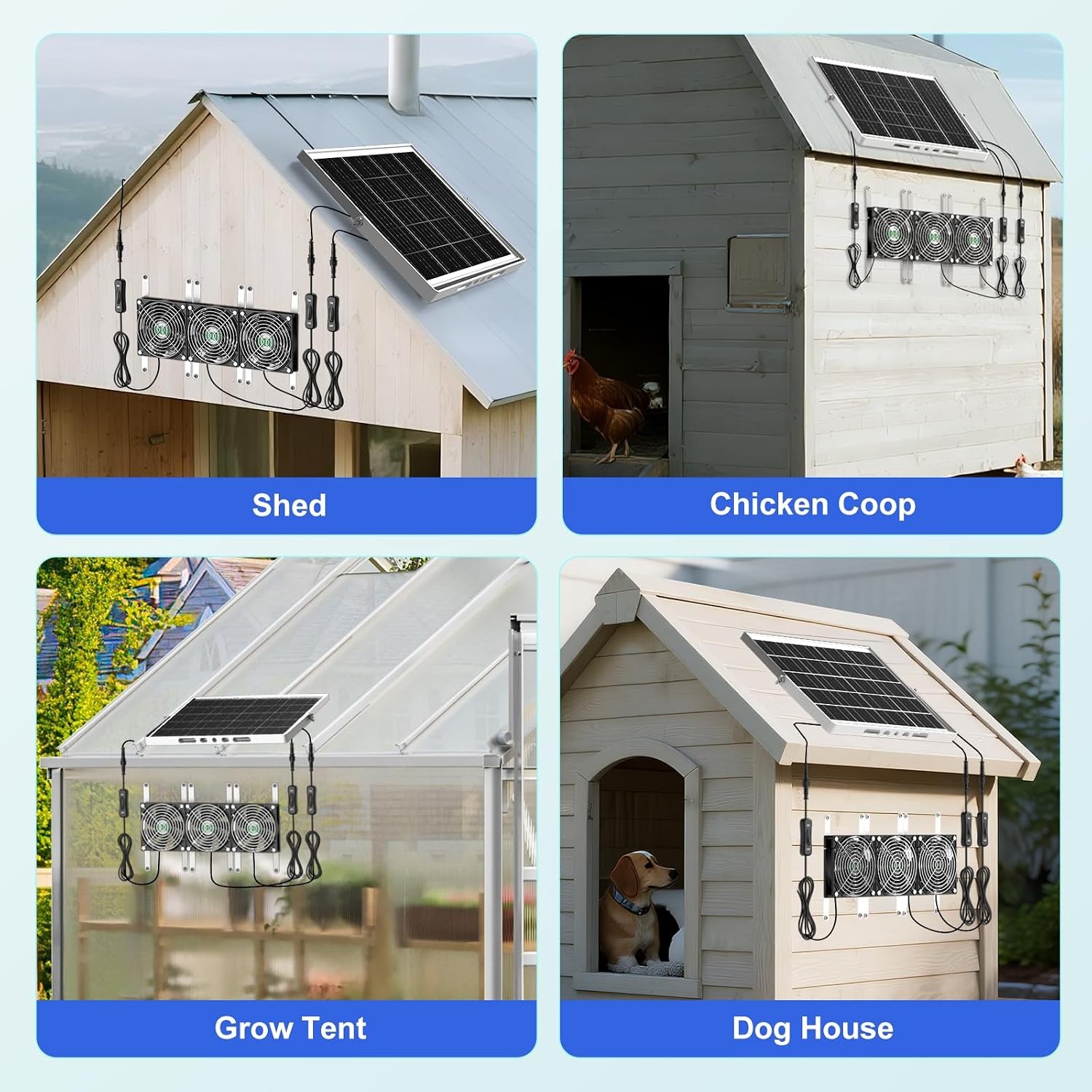 Solar Chicken Coop Fan 3 Kit, 25W Solar Powered Greenhouse Fan Outdoor Waterproo