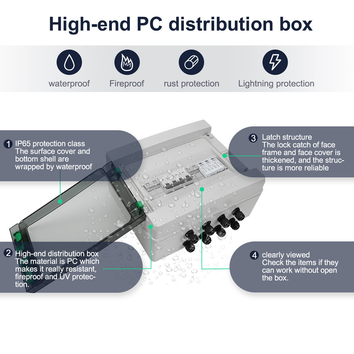 Solar PV Combiner Box Plastic 15A 2strings 1000VDC Circuit Breaker Solar Panel