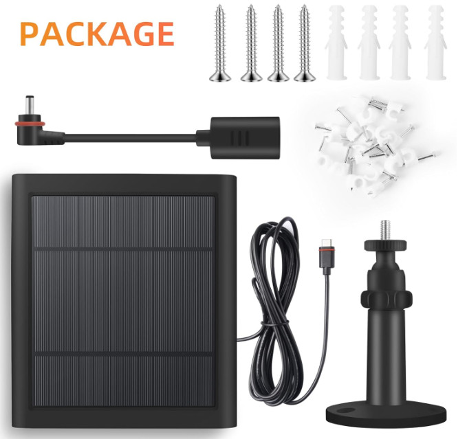 Solar Panel for Ring Camera, 4W, 10FT/3M Long Cable with USB-C, 2 Pack, Black…