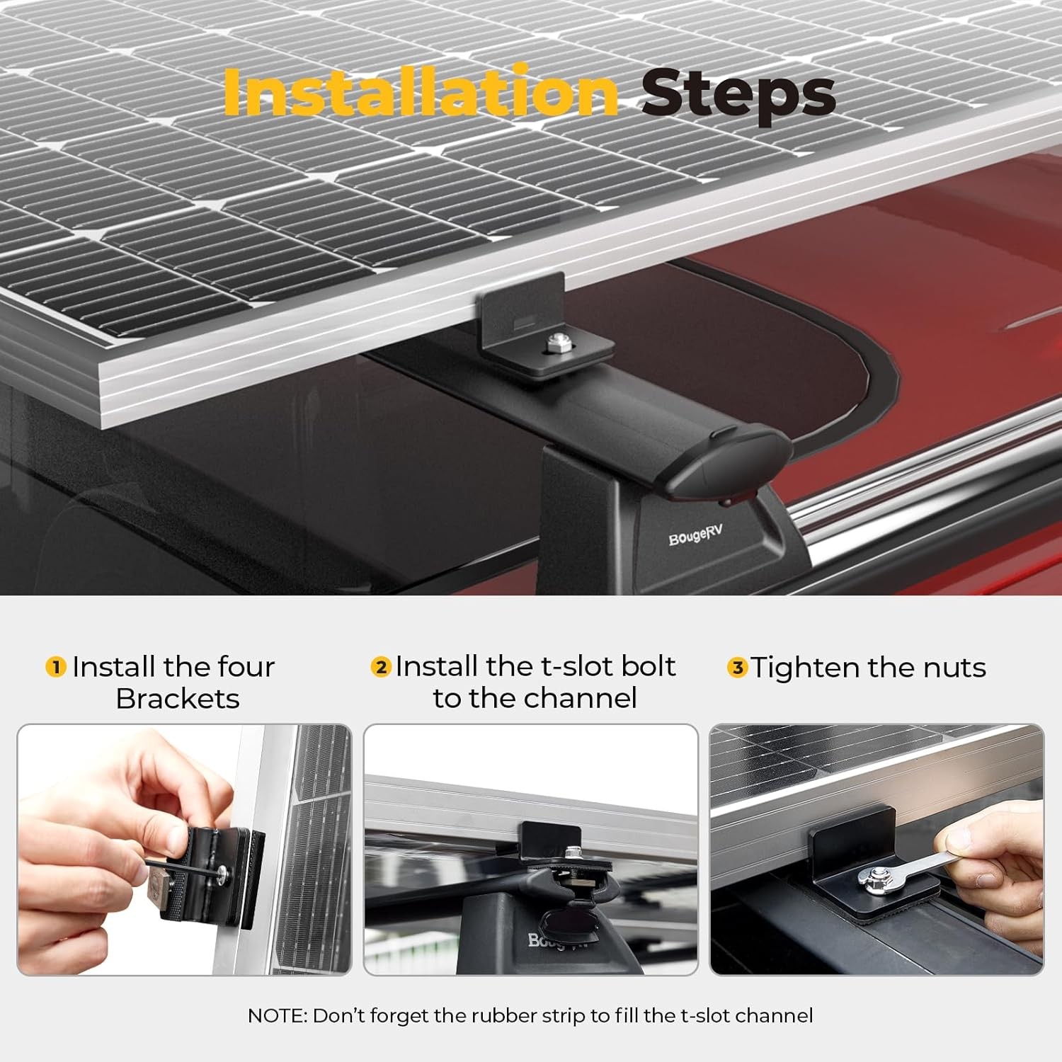 BougeRV Solar Panel T-Slot Mounting Kit Fits for Auto Cross Bars with T-Track to