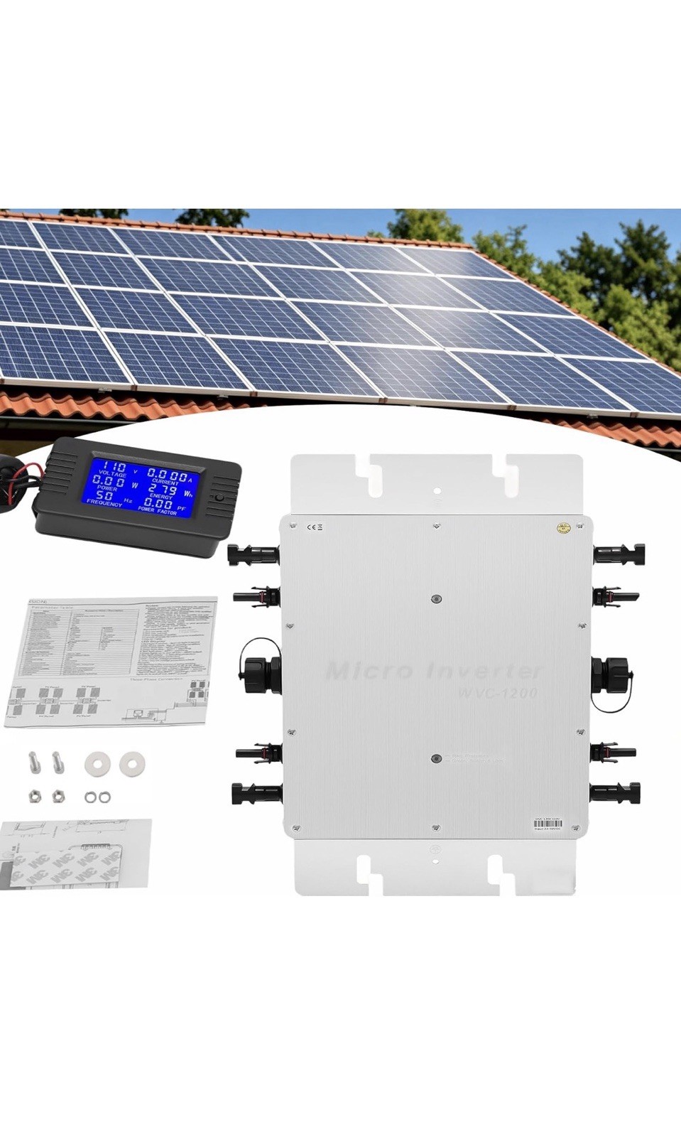 WVC-1200 Grid-Tie Microinverter Solar Panel Kit 110V Waterproof MC4