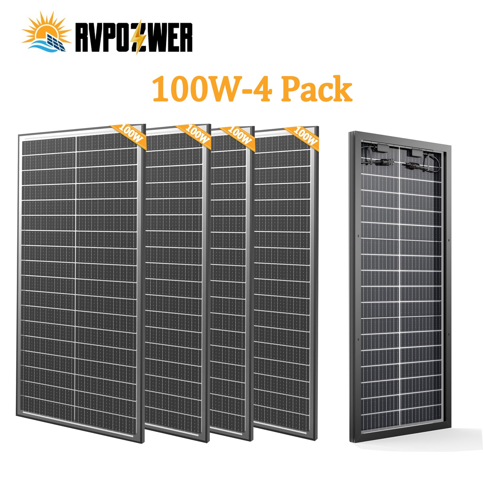 4Pack 100W Bifacial 400W Solar Panel Mono 12V 18BB N-Type PV Home RV Off Grid US