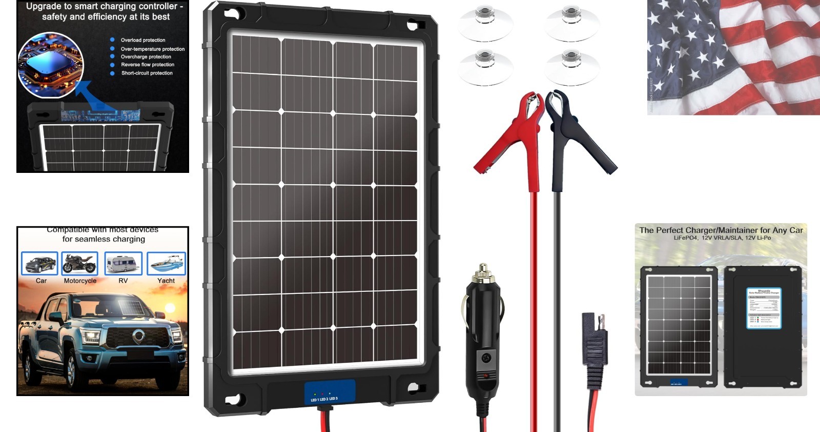 12V 20w Solar Battery Charger Pro – Built-in Intelligent MPPT Controller Wate…